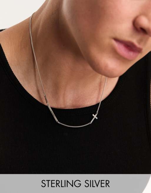 Collar de cadena con colgante de cruz de plata de ley de AllSaints