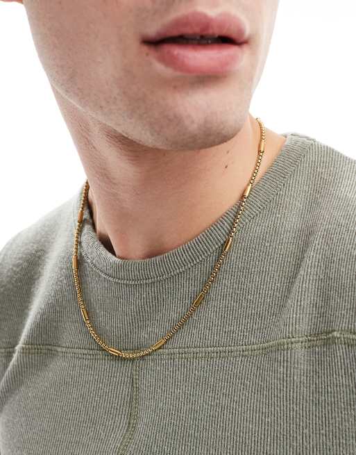 Collar de cadena con detalles redondeados fijos de acero inoxidable chapado en oro de 14 quilates de Icon Brand