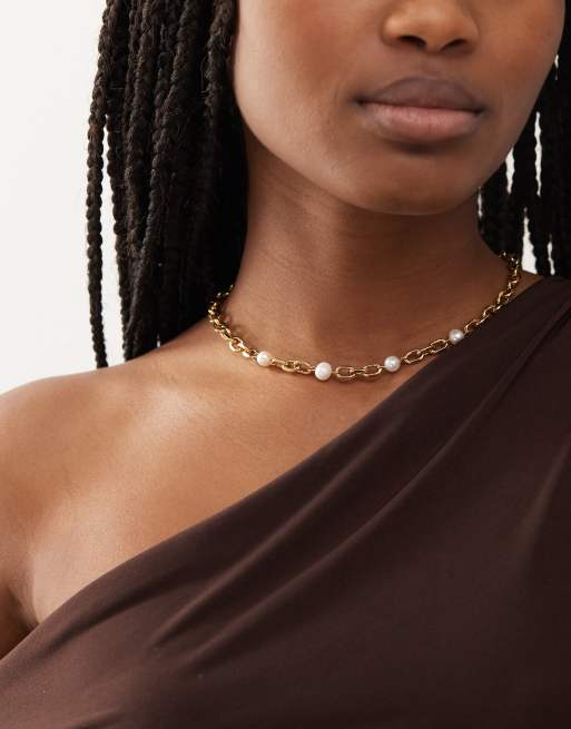 Collar de cadena con perlas de imitación chapado en oro de 18 quilates Essence de En Route 