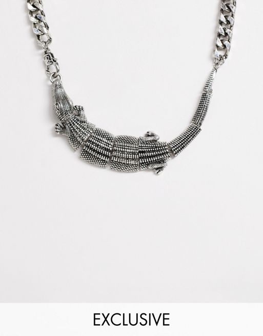 Collar de cadena corto en plateado pulido con detalle de cocodrilo  exclusivo en ASOS de Reclaimed Vintage Inspired | ASOS