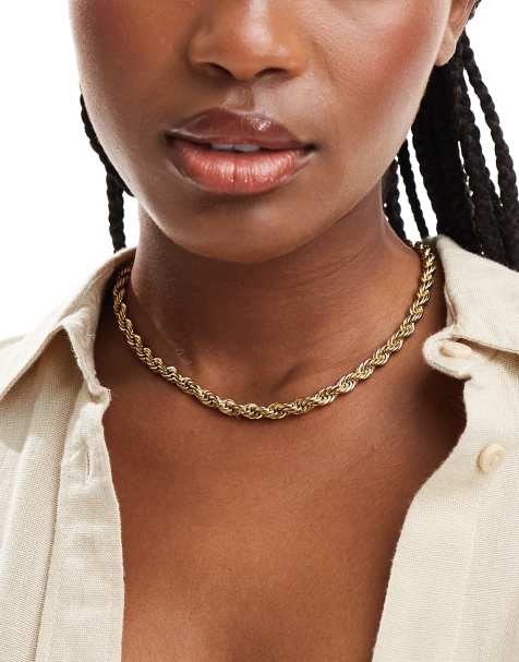 Collar de cadena de 6 mm estilo cuerda de acero inoxidable chapado en oro de Neck On The Line - view 1