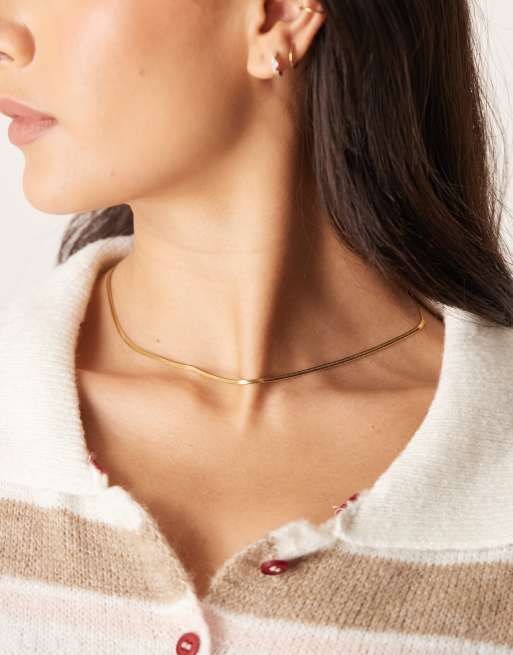 Collar de cadena fina estilo serpiente de acero inoxidable chapado en oro de 18 quilates de Lost Souls