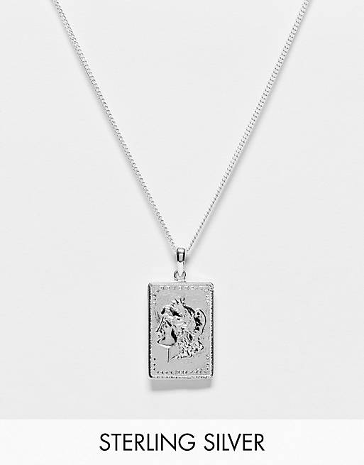 Hombre Other | Collar de cadena plateada con colgante de reina cuadrado de plata de ley de ASOS DESIGN - LD97450