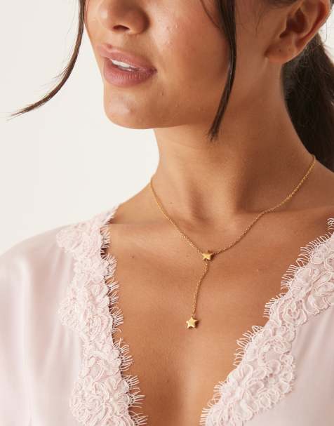 Collar de estilo lariat con detalle de estrellas de acero inoxidable chapado en oro de 18 quilates de Lost Souls - view 1