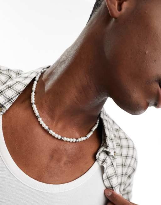 Collar de perlas sintéticas de vidrio con separadoras de hematita de ASOS DESIGN