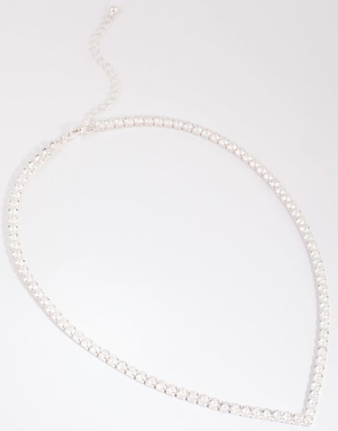 Collar de tenis plateado con diseño de pico de circonitas de corte cuadrado de Lovisa - view 1