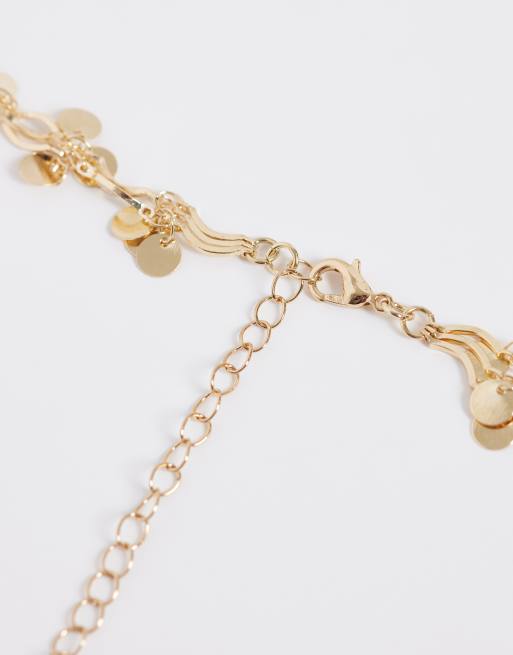 Collar de varias cadenas largo dorado con discos para festivales de Reclaimed Vintage, 4 de 4
