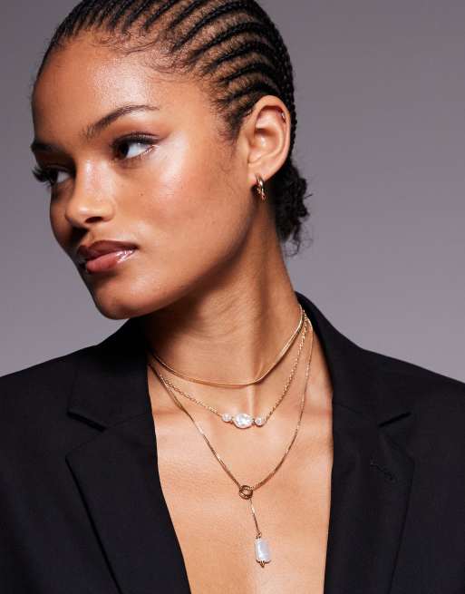 Collar de varias hileras con colgante circular y perla chapado en oro de 18 quilates de 8 Other Reasons