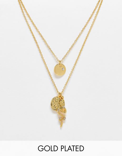 Collar de varias hileras con colgante de moneda y serpiente chapado en oro de 14 quilates de ASOS DESIGN 