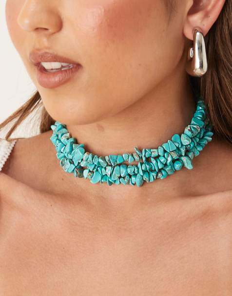 Collar de varias hileras corto azul claro de fragmentos de piedras sintéticas de ASOS DESIGN - view 1