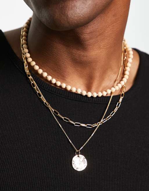 Collar de varias hileras de cuentas con colgante circular para festivales de Faded Future