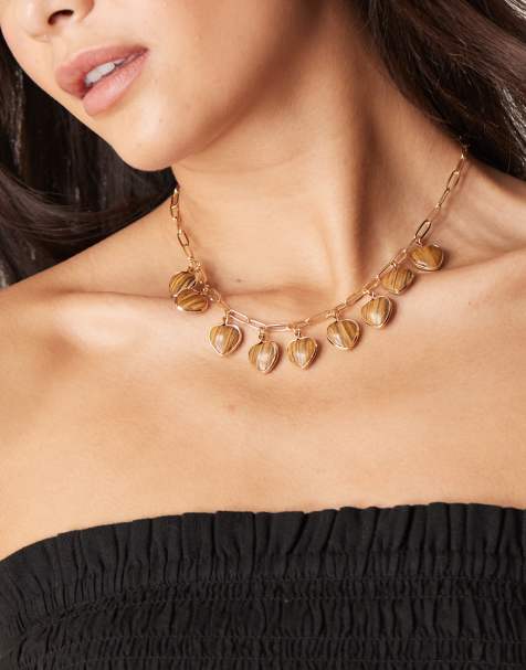 Collar dorado con charms en forma de corazón de ojo de tigre de imitación de ASOS DESIGN - view 1