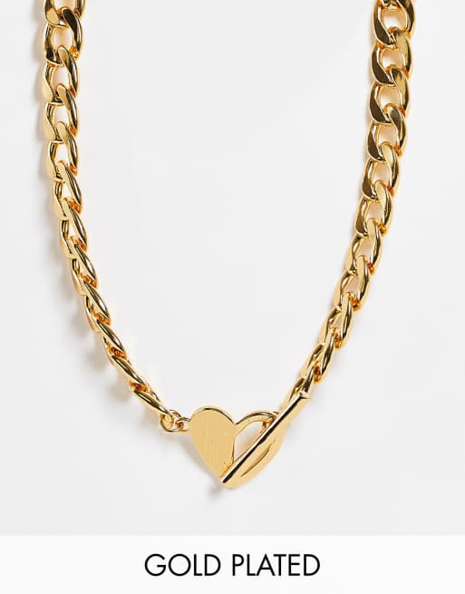 Collar dorado con cierre de barra en forma de T y corazón chapado en oro de 14 quilates de ASOS DESIGN