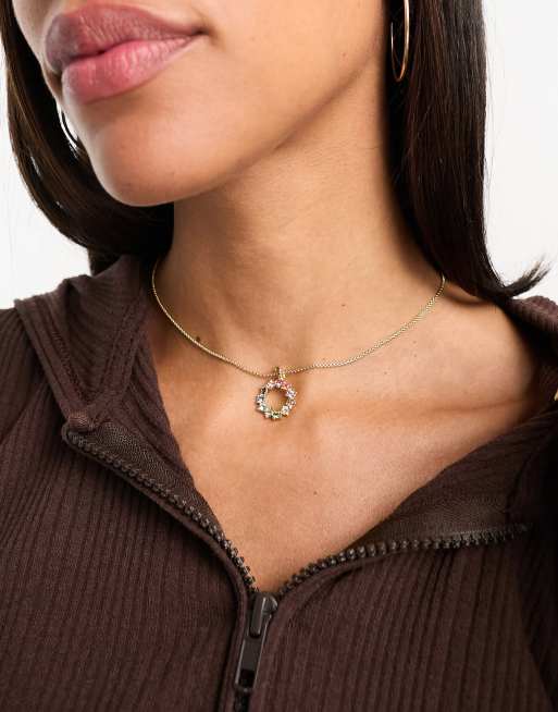 Collar dorado con colgante de aro con cristales de colores Cresar de Ted Baker
