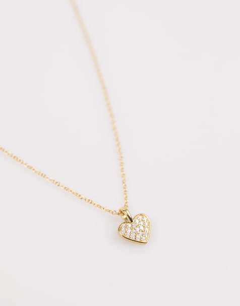 Collar dorado con colgante de corazón con engastes de circonitas de plata de ley chapado en oro de Lovisa - view 1