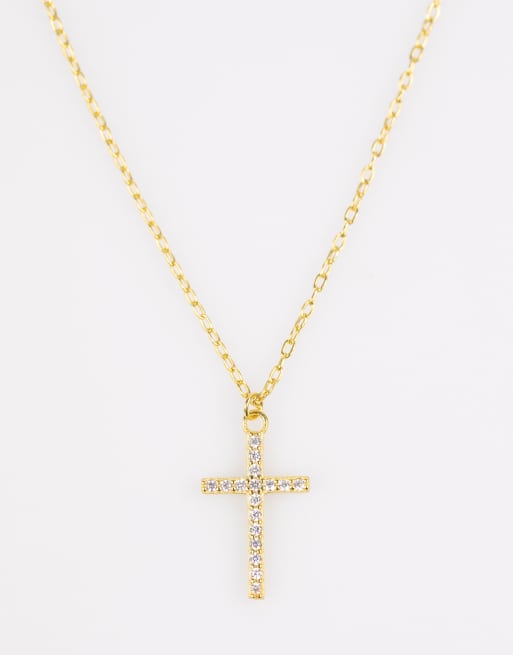 Collar dorado con colgante de cruz engastada de plata de ley chapada en oro de Lovisa , 2 de 3