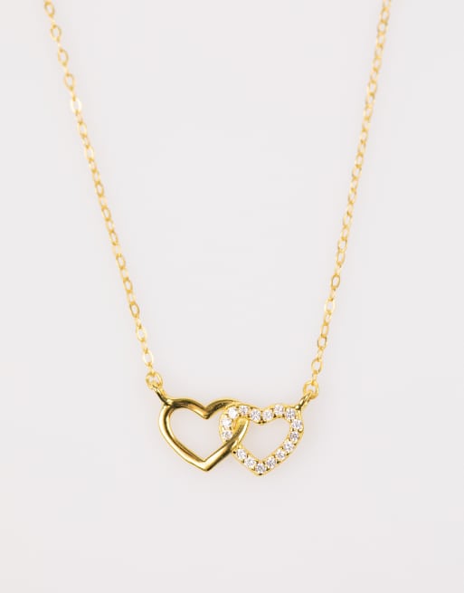 Collar dorado con colgante de dos corazones con circonitas de plata de ley chapado en oro de Lovisa , 2 de 3