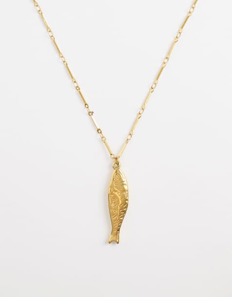 Collar dorado con colgante de pez de acero inoxidable resistente al agua de ASOS DESIGN Curve - view 1