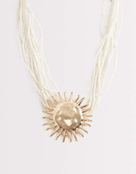 Collar dorado con colgante de sol y perlas de South Beach - view 1