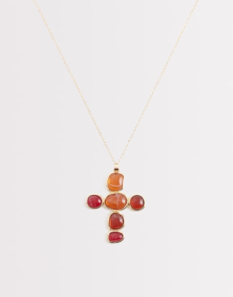 Collar dorado con colgante en forma de cruz de Reclaimed Vintage - view 1