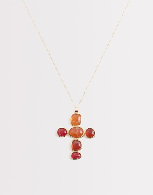 Collar dorado con colgante en forma de cruz de Reclaimed Vintage