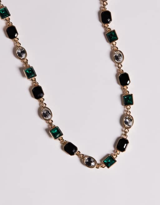 Collar dorado con cristales color negro y verde esmeralda de ASOS DESIGN , 2 de 3