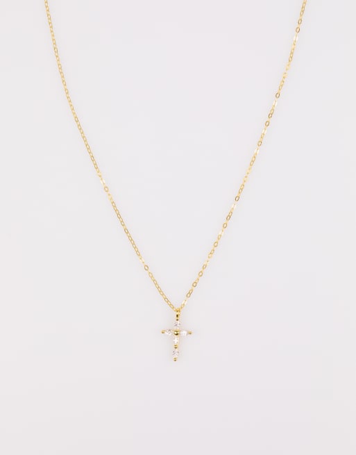 Collar dorado con cruz con circonitas de plata de ley chapado en oro de Lovisa