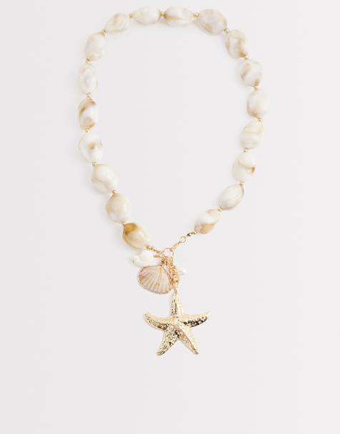 Collar dorado con cuentas de estrellas de mar y piedras neutras de South Beach - view 1