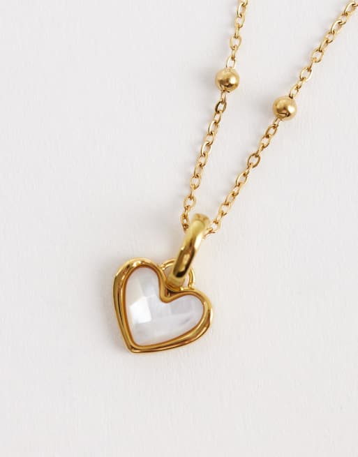 Collar dorado de acero inoxidable chapado en oro de 18 quilates con colgante de corazón de cuarzo blanco de Abbott Lyon, 3 de 4