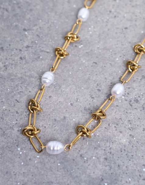 Collar dorado de cadena con perlas de acero inoxidable May de Topshop - view 1