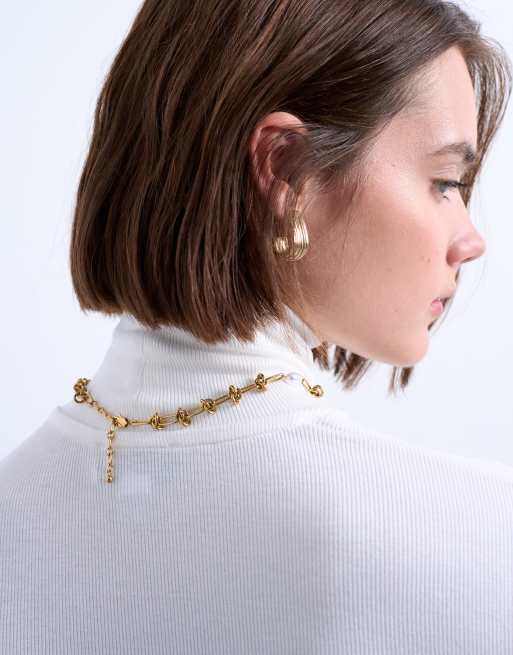 Collar dorado de cadena con perlas de acero inoxidable May de Topshop, 3 de 3