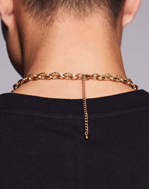 Collar dorado de cadena de eslabones texturizados de acero inoxidable resistente al agua de ASOS DESIGN  , 3 de 3