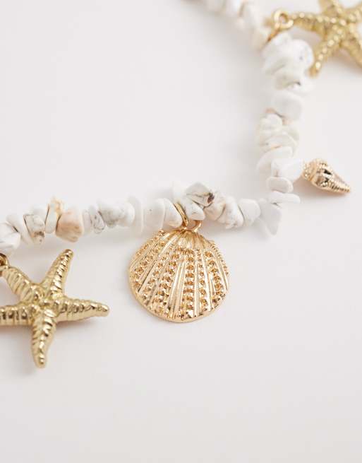 Collar dorado de cuentas de piedra con conchas y estrellas de mar de South Beach, 4 de 4