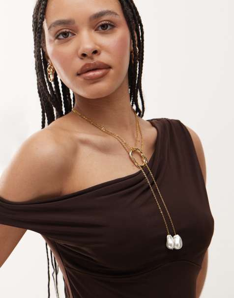 Collar dorado de estilo lariat con colgantes de perlas Sunset de Petit Moments - view 1