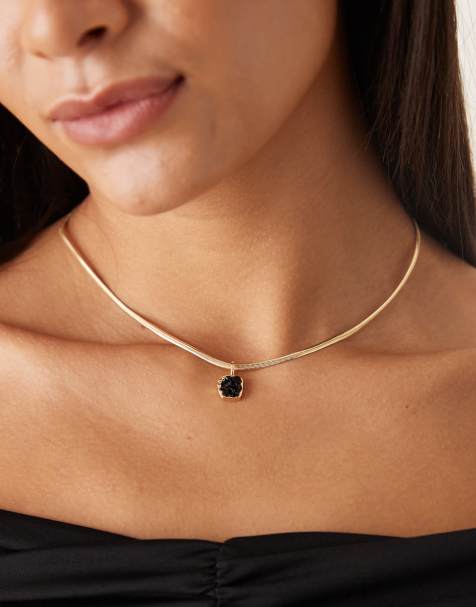 Collar dorado de piedra de serpiente con colgante de piedra marrón de DesignB London - view 1