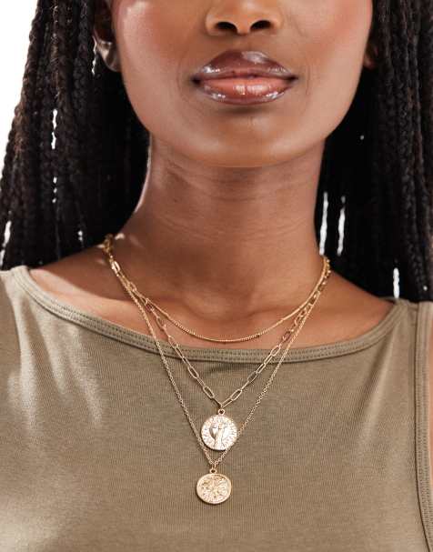 Collar dorado de varias cadenas con charms de monedas de Pieces - view 1