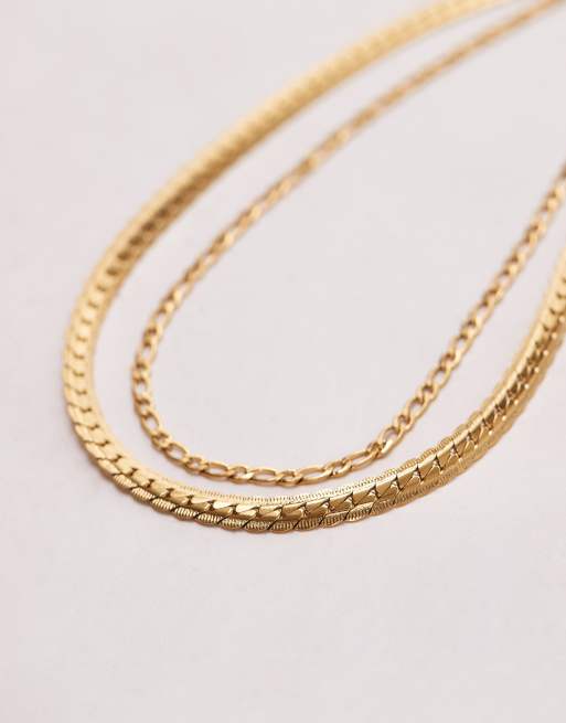 Collar dorado de varias hileras con cadena de serpiente de acero inoxidable resistente al agua Nyla de Topshop, 2 de 3