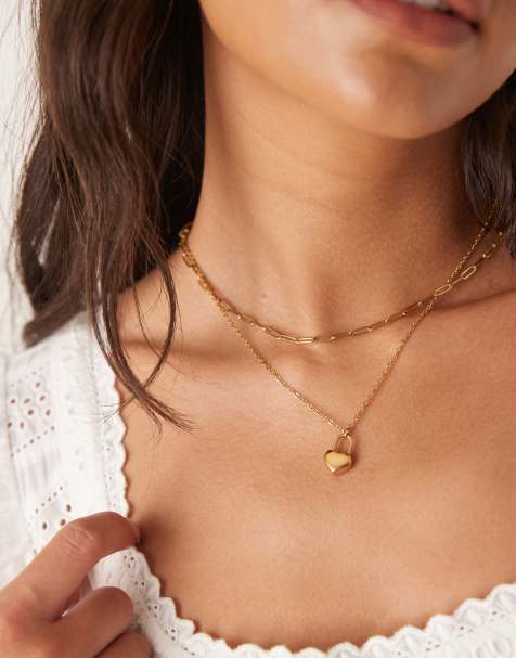 Collar dorado de varias hileras con colgante de corazón de acero inoxidable resistente al agua de ASOS DESIGN - view 1