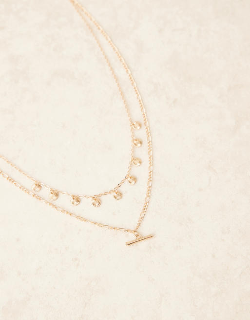 Collar dorado de varias hileras con detalle de moneda y barra en T de ASOS DESIGN, 3 de 3