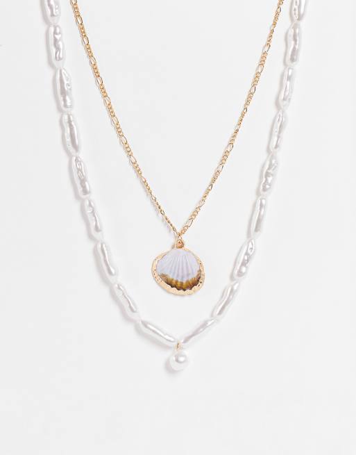 Collar dorado de varias hileras de perlas sintéticas de South Beach