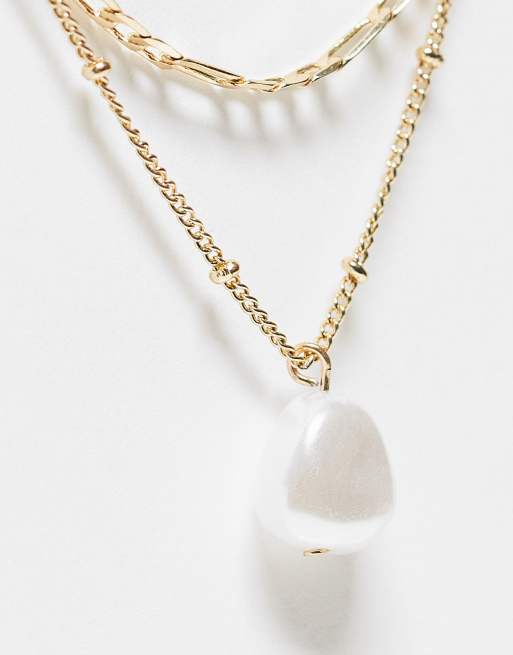 Collar dorado de varias hileras estilo cadena fígaro con detalle de perla de ASOS DESIGN, 2 de 4