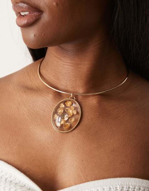 Collar dorado fino rígido con detalle de flores encapsuladas de ASOS DESIGN - view 1