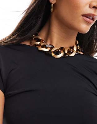 Collar dorado pulido y carey de cadena con diseño de eslabones alternos de ASOS DESIGN