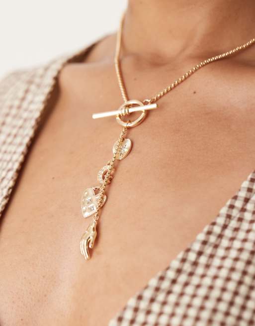 Collar largo dorado con charm de barra en forma de T de ASOS DESIGN