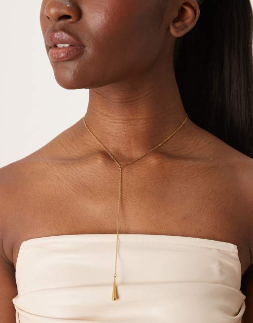 Collar lariat con colgante de lágrima efecto fundido de acero inoxidable chapado en oro de 18 quilates de Lost Souls