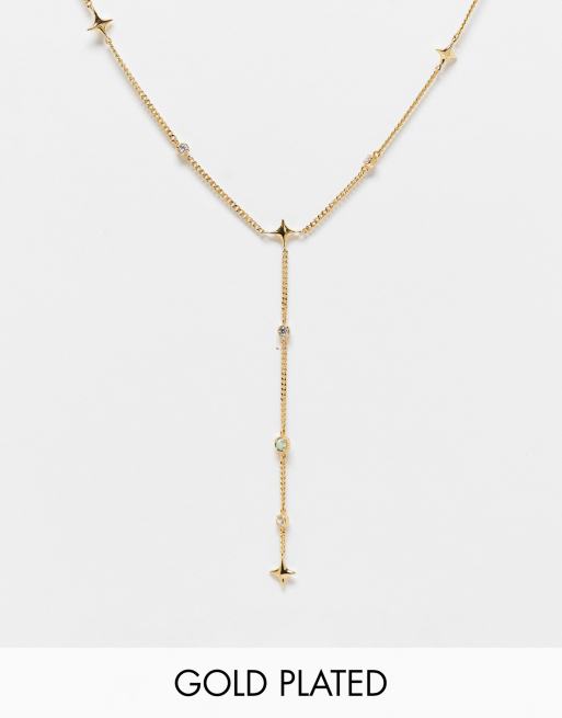 Collar lariat dorado con diseño cósmico de estrellas y ópalos chapado en oro de 18 quilates de Astrid & Miyu