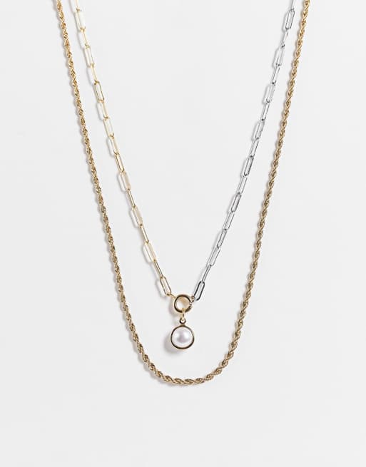 Collar multicadenas dorado y plateado con diseño de cadena y perlas de Liars & Lovers
