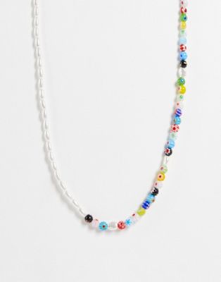 Mango pearl and mixed bead necklace in multi - ASOS Price Checker