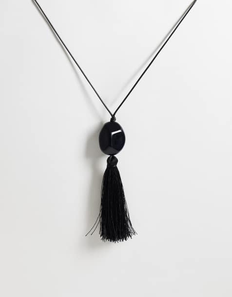 Collar negro de cordón con colgante de borla y resina de DesignB London - view 1