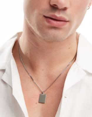 Collar plateado con colgante cuadrado de acero inoxidable resistente al agua de ASOS DESIGN